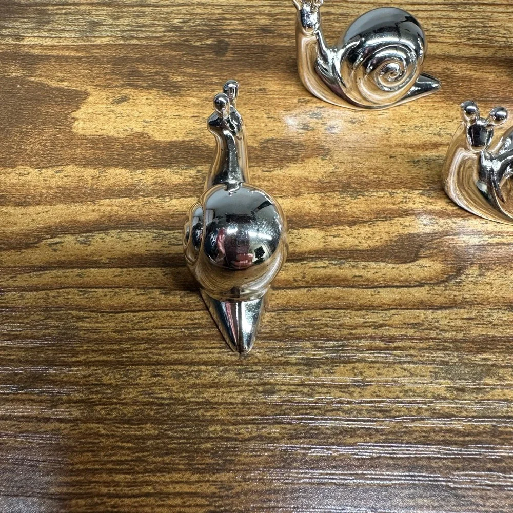 Vintage Set of 4 Silver Plated Snail Figurines Place Card Holders Japan Decor